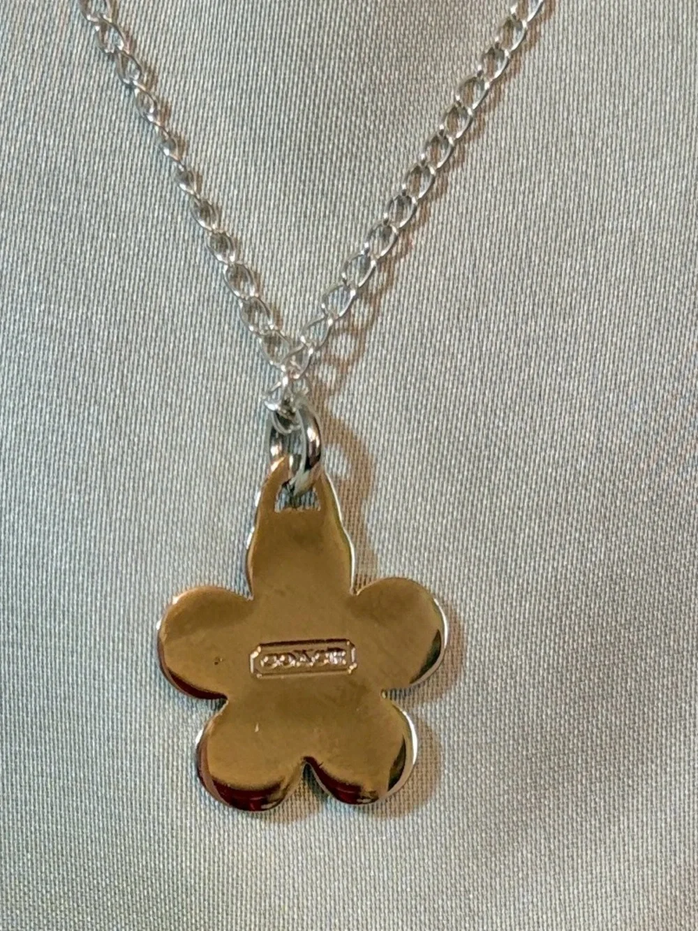 Coach Pink Enamel Crystal Flower Mini Pendant .925 Sterling Necklace NWOT